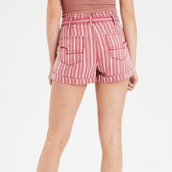 American Eagle 2 Red Striped Paperbag Linen Viscose Shorts - Picture 2 of 12